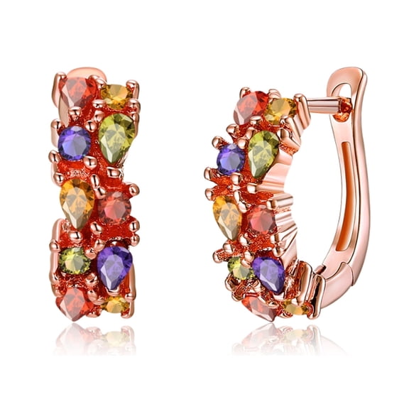 14K Rose Gold Plated Huggie Earring with Multi-Colored Crystals