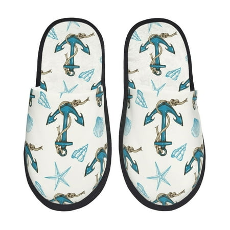 

Pofeuu Anchors And Shells Print EVA Fuzzy House super light Slippers Slippers Scuff Outdoor Indoor Warm Cozy Plush Bedroom Shoes Soft Flat Comfy Anti-Slip-Large