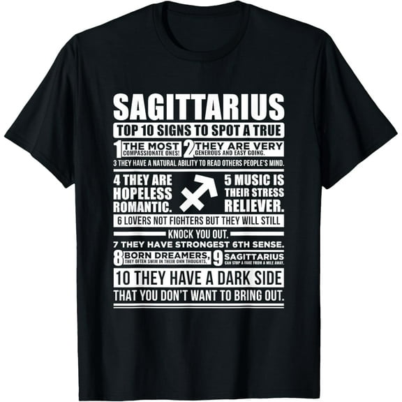 Sagittarius Traits Horoscope Zodiac Sign Gifts T-ShirtBrand clothing, men and women can wear, black, white, gifts.