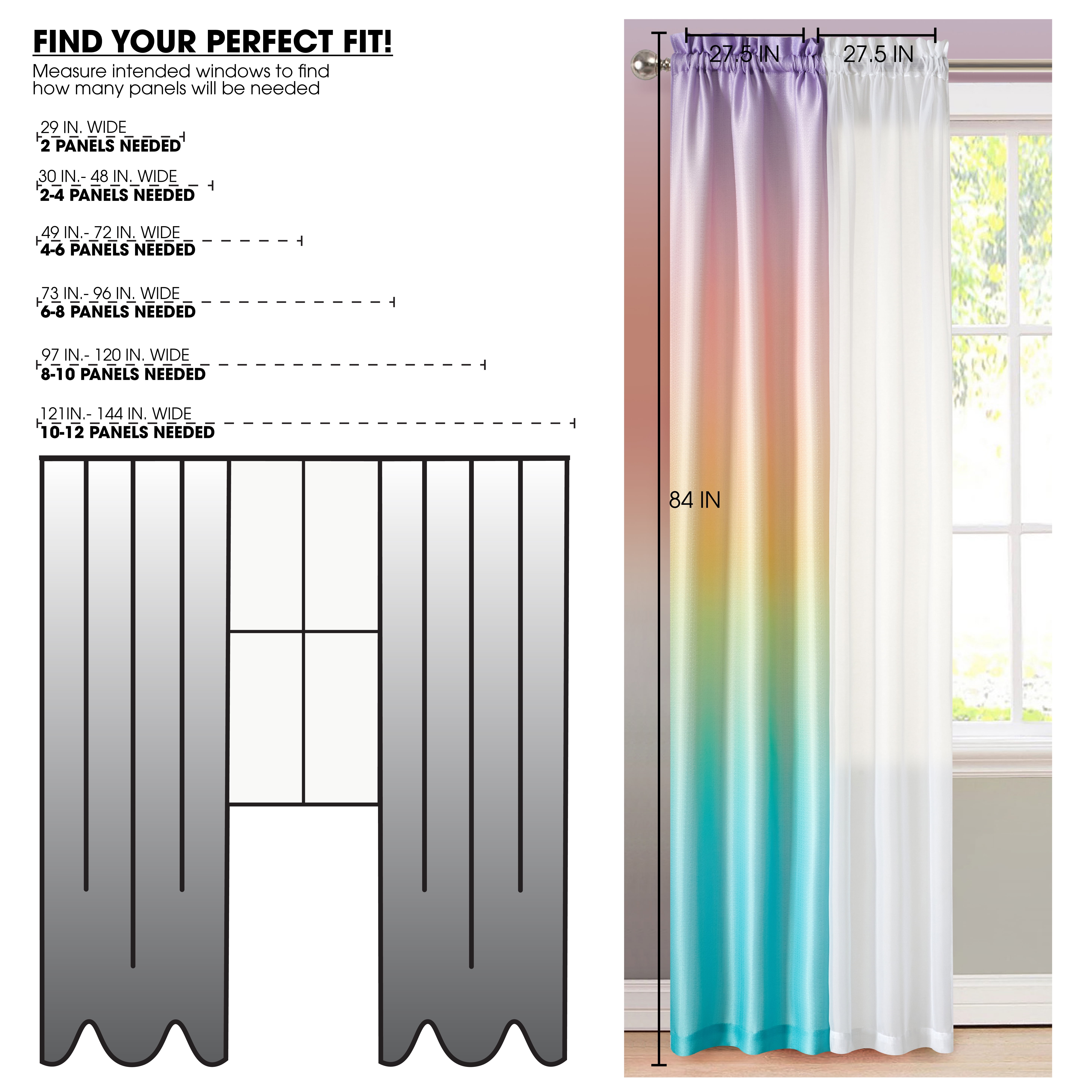 Your Zone Curtain and Sheers Panel Set, 4-Piece, Ombre, 27.5" W x 84" L