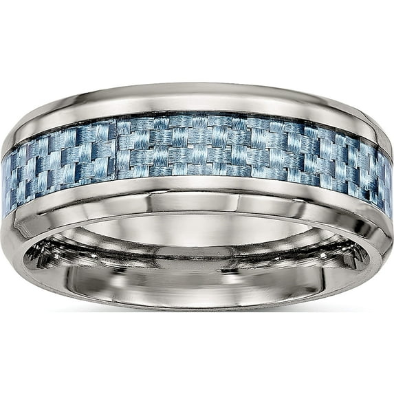 Stainless Steel Polished With Light Blue Carbon Fiber Inlay 8mm Band (Size 11) Made In China sr501-11
