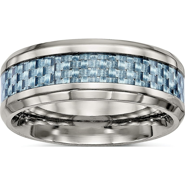Stainless Steel Blue Carbon Fiber Inlay Polished 8mm Band Stainless Steel Blue Carbon Fiber Inlay Polished 8mm Band