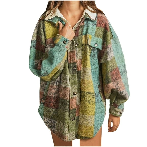 Jacenvly Jackets for Women Casual 2024 Plaid Corduroy Jacket Soft Comfort Long Sleeve Cardigan Lapels Pocket Button up Outerwear Leisure Trendy Thigh Length Blouse