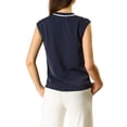 thumbnail image 3 of INSPIRE CHIC Women's Tie Neck Cap Sleeve Button Down Ruffle Summer Shirts L Navy Blue, 3 of 7