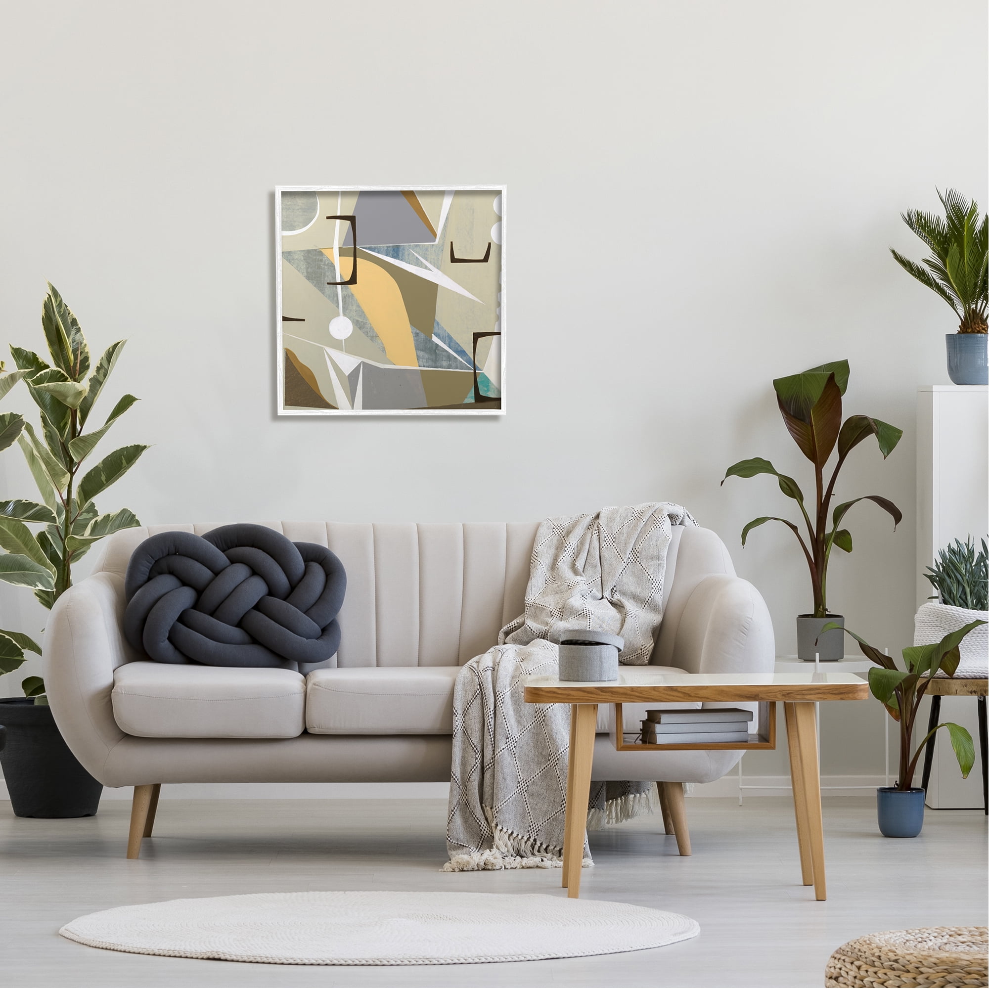 Stupell Industries Beige Modern Composition Abstract Painting White Framed Art Print Wall Art, 24 x 24
