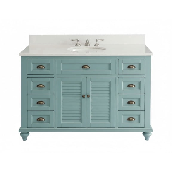 Benton Collection 49" Seaside Cottage Aqua Teal Blue Bathroom Vanity with White Marble Top