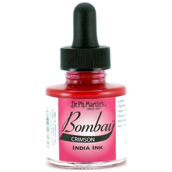 Dr. Ph. Martin's® Bombay India Ink (16BY) Ink Bottle, 1.0 US fl oz, Crimson, 1 Bottle