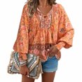 thumbnail image 1 of Tempérament blouse à Manches Longues Col en V Chemise Imprimée Femme-Orange-TG, 1 of 6