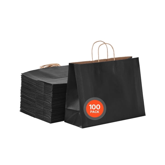VEVOR Kraft Paper Bag with Handles 100Pcs 16x6x12 in Party Shopping Retail Bag Black