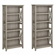 Pemberly Row 5 Shelves Wood Bookcase Set with X Pattern in Washed Gray