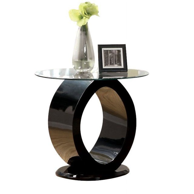 Furniture of America Table d'Appoint Ronde en Verre Noir