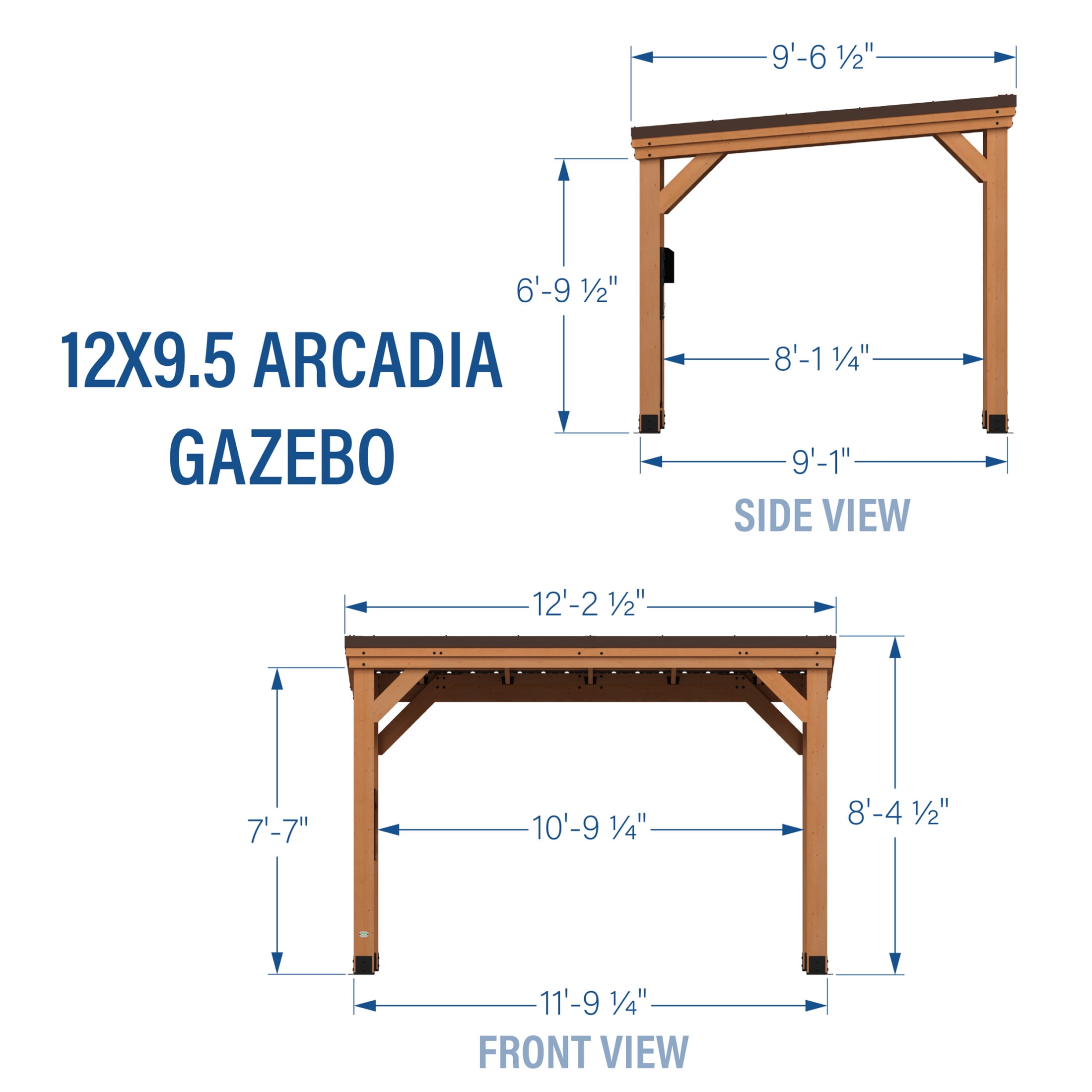 Backyard Discovery Arcadia 12'x9.5' Cedar Wood Gazebo, Galvanized Steel Roof, PowerPort