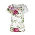 thumbnail image 4 of Sodopo Women's Floral Printed Short Sleeve T-Shirt Square Neck Summer Tops Pleated Shirts Casual Blouses Flowy Tunic Blouse Tops, 4 of 5