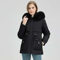 thumbnail image 6 of Women's Hooded Coat Ladies Winter Puffer Jacket Faux Fur Winter Coats Thickened Parka Coat Fur Hood Adjustable Waist Lightweight Warm Puffer Coat with Pockets, 6 of 6