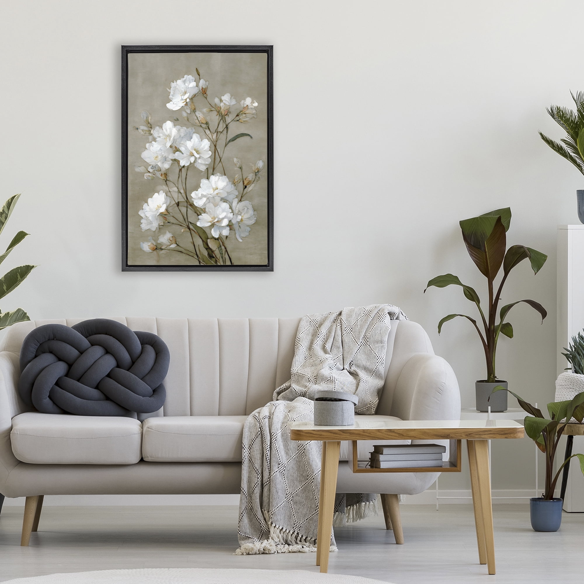 Stupell Industries Aged White Botanical Study Black Framed Floater Canvas Wall Art, design by Petal Prints Design