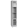 thumbnail image 1 of Costway Gabinete de Almacenamiento de Baño Alto, Gabinete de Torre Delgado Independiente con 2 Estantes Abiertos, 1 Estante Ajustable & Puertas de Vidrio Templado,, Gris, 1 of 2
