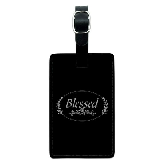 Blessed Halo On Black Rectangle Leather Luggage Card Suitcase Carry-On ID Tag