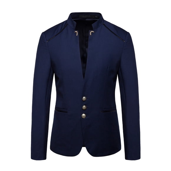 Penkiiy Blazer for Men Men's Autumn Fashion Casual Suit Button Decorative Suit Coat Blue Coats