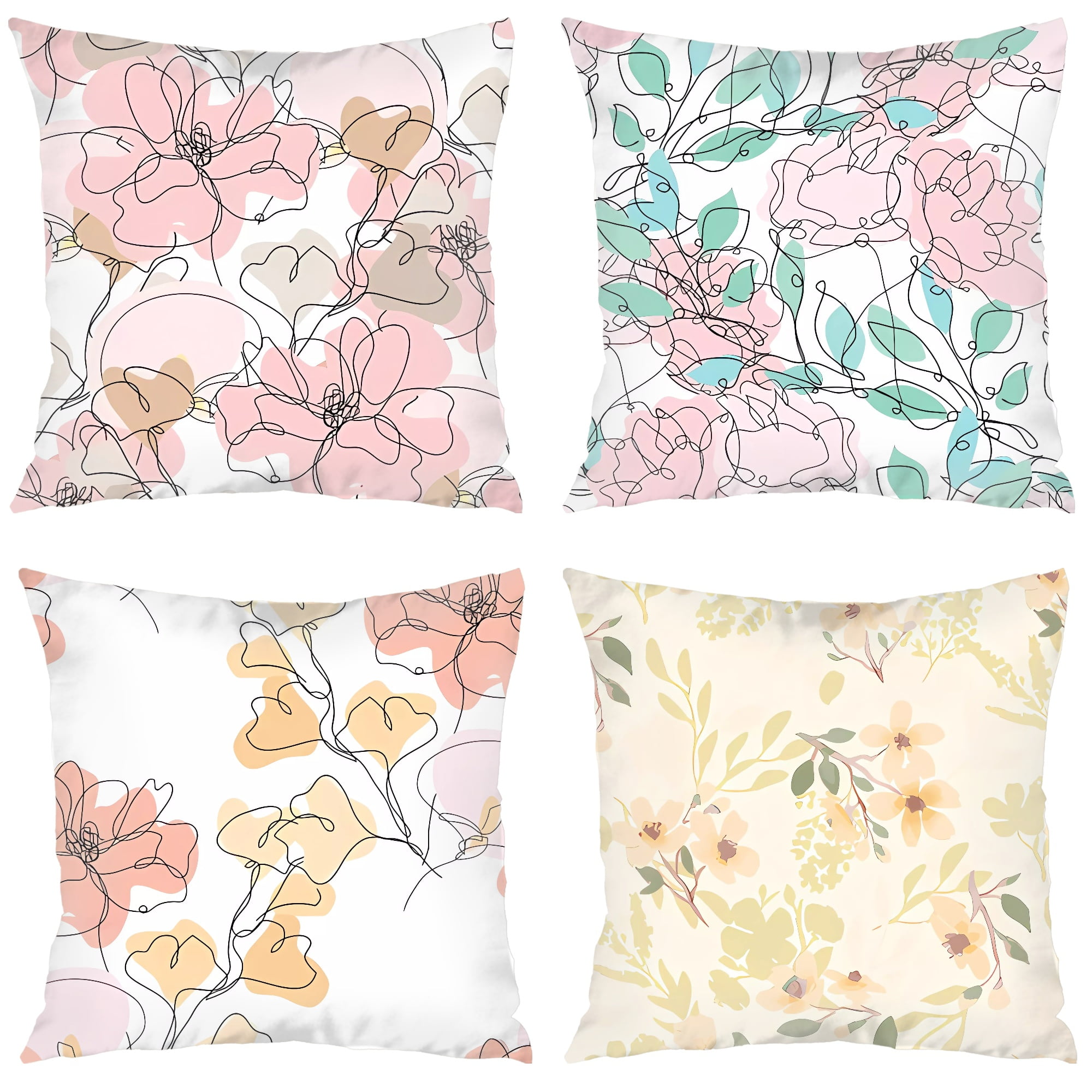 FGHIO Spring Floral Pillow Covers 18x18 Inch Pack of 4 Decorative