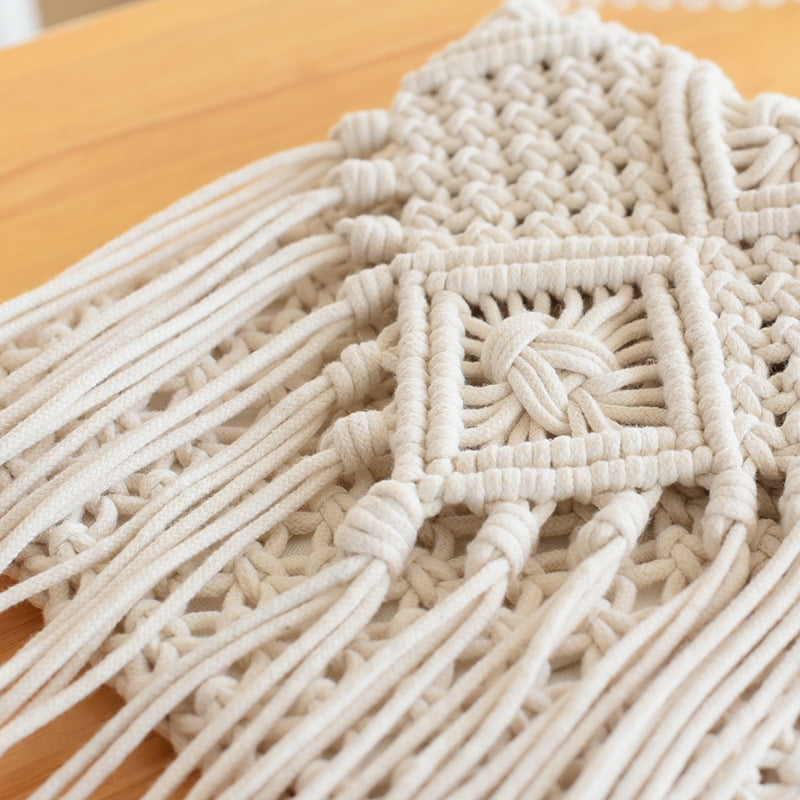 Handwoven Cotton Straw Shoulder Bag Crochet Tassel Beach Bohemian Purse for Women Mini Bag white