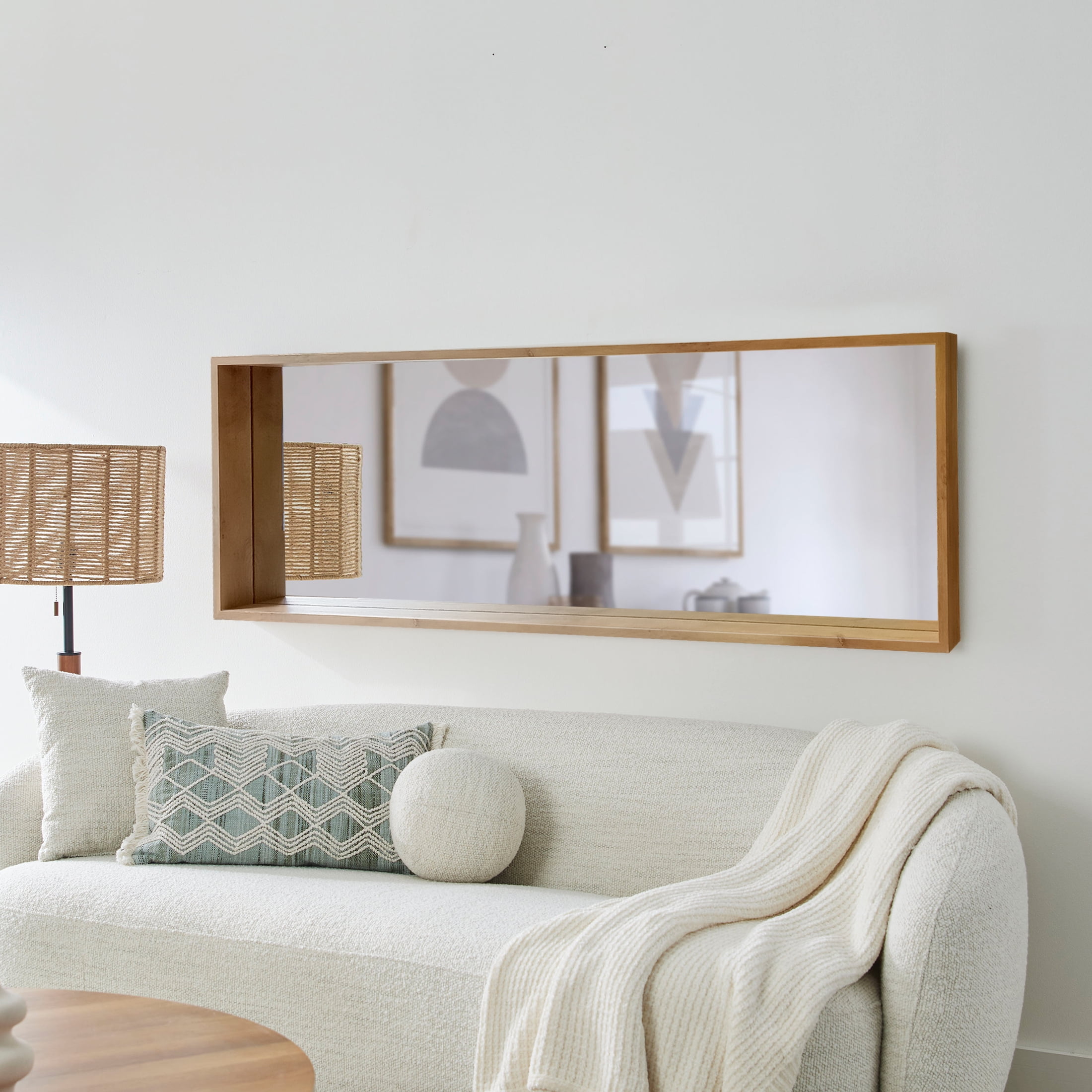 Better Homes & Gardens 22" x 65" Light Honey Shadow Box Full-Length Leaner Mirror