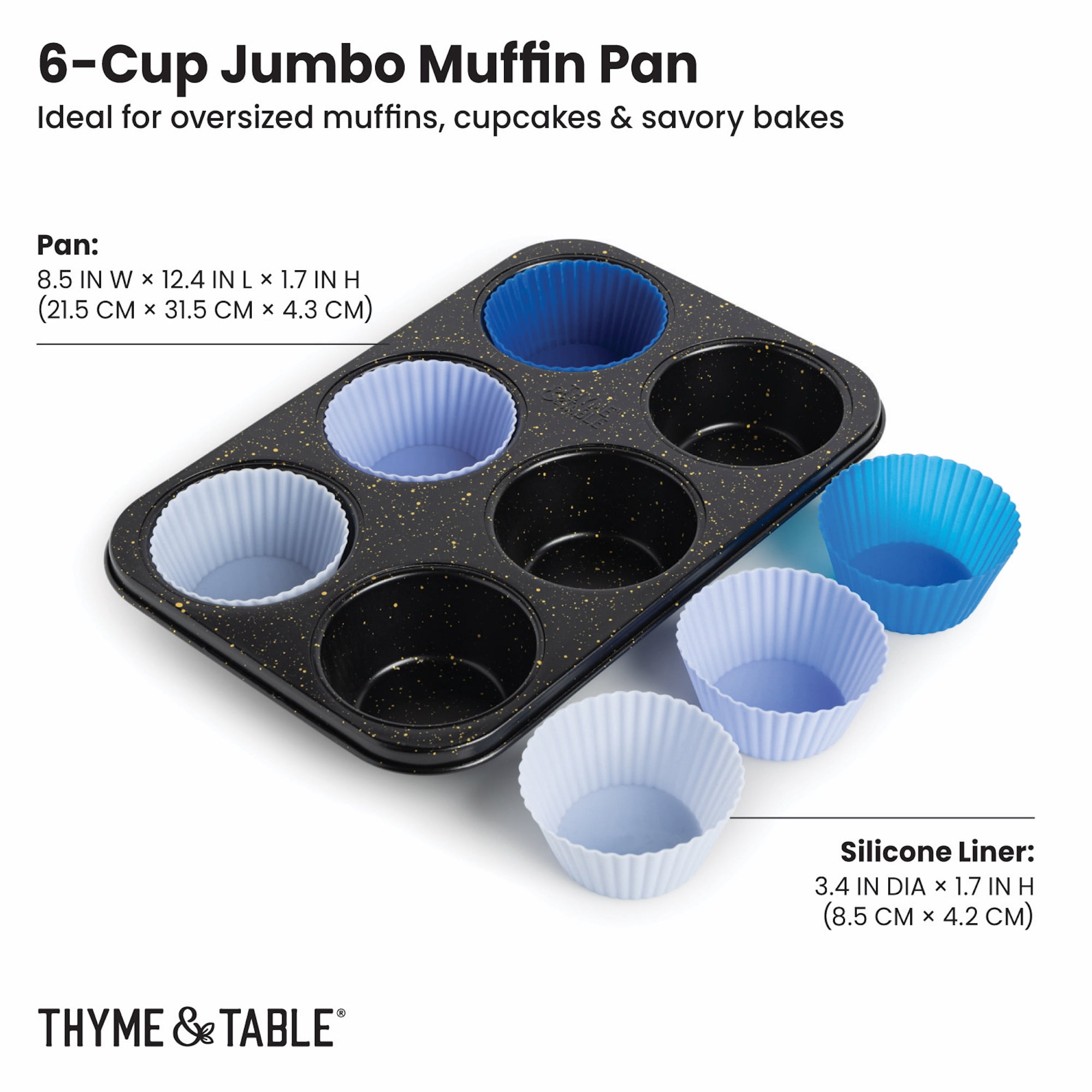 Thyme & Table Jumbo Muffin Pan 6-Cup with Silicone Liners, Black
