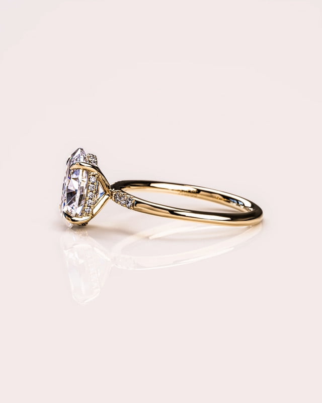 Cora Jewellery 1.5CT Delicate Oval Moissanite Hidden Halo Engagement Ring For Women, 14K Yellow Gold