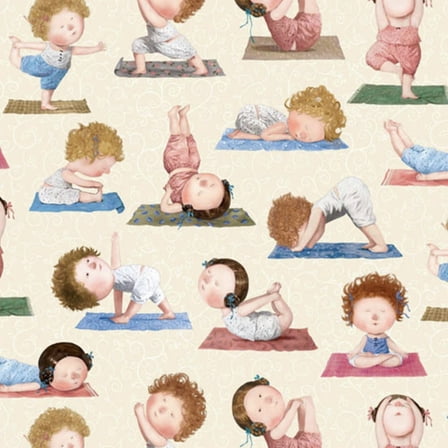 Elizabeth's Studio On a Path to Harmony Yoga Children Cream 100% Cotton Fabric sold by the yard