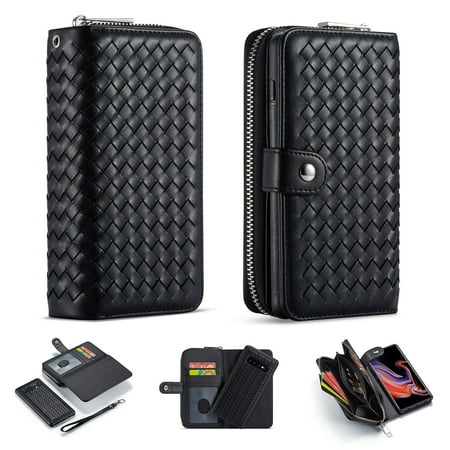 Shell Card Case - Galaxy S10 Plus Wallet Case, Allytech Retro PU Leather Detachable Wrist Strap Back Shell Magnetic Cards & Cash Pocket Clutch Slim Anti-Slip Wallet Case for Samsung Galaxy S10 Plus 2019, Black