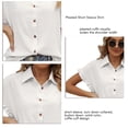 thumbnail image 2 of Blusa de manga corta plisada de verano, Color sólido, cuello vuelto, puños con volantes, camisa holgada con botones debajo del cuello para citas en el trabajo, 2 of 8