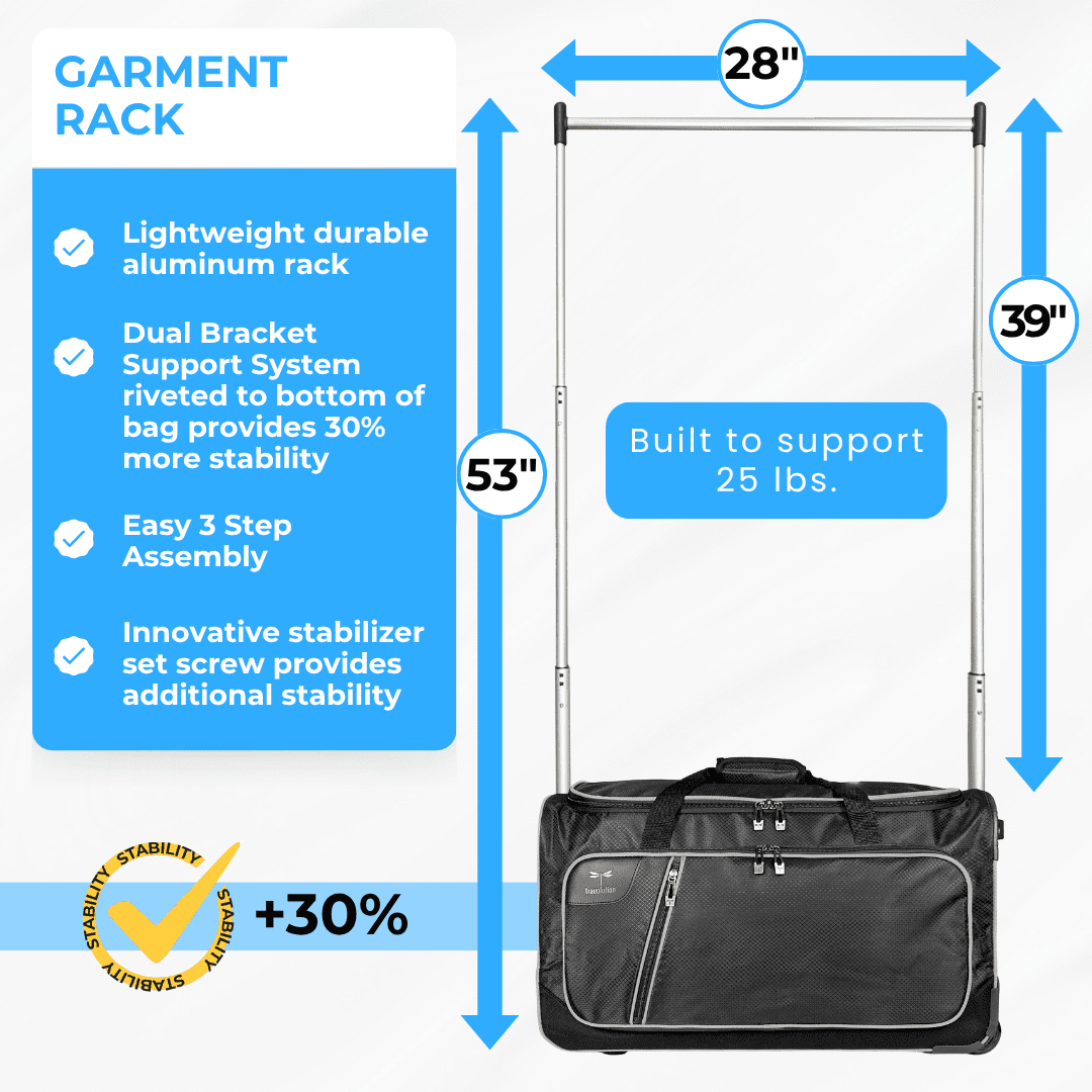 Travolution Dance Bag With Garment Rack, 24 Inch Garment Rack Duffel with Wheels, Black/Gray