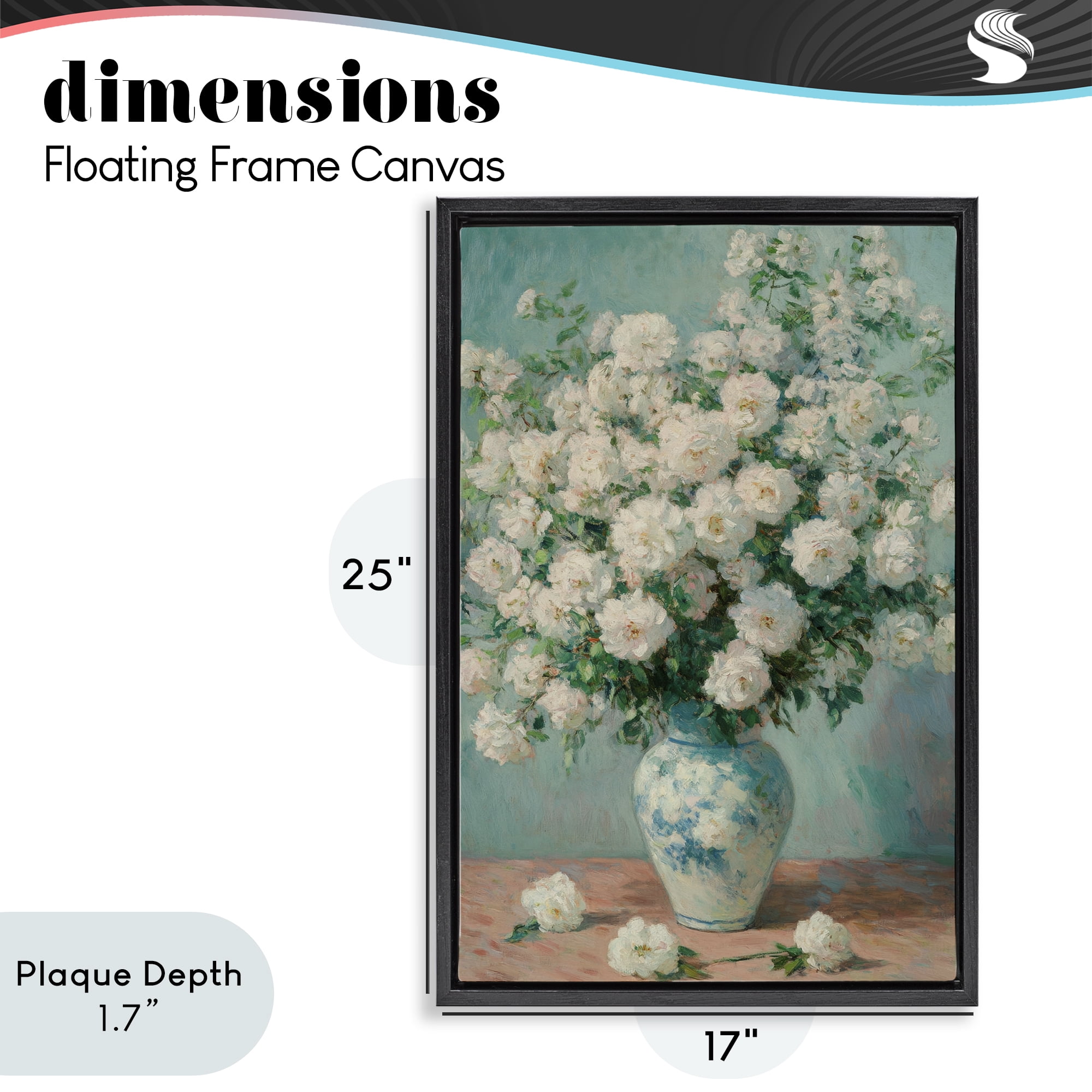 Stupell Industries Lush Bouquet of White Roses Black Framed Floater Canvas Wall Art, design by Petal Prints Design