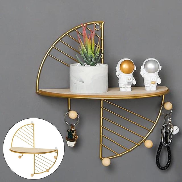 Estante de pared estantes flotantes soporte de estante con ganchos para espacio de oficina, sala de , decoración de dormitorio, duradero, dorado perfecl estantes de pared