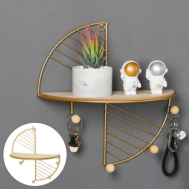 Estante de pared estantes flotantes soporte de estante con ganchos para espacio de oficina, sala de , decoración de dormitorio, duradero, dorado perfecl estantes de pared