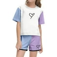 thumbnail image 2 of TOOYOU Girls Summer Outfit Sets Print Short Sleeve Top And Shorts Set Cute Round Neck Pocket Casual Outfit For Teens And Juniors Girls School Uniform Sets Size 11-12 Years Purple, 2 of 5