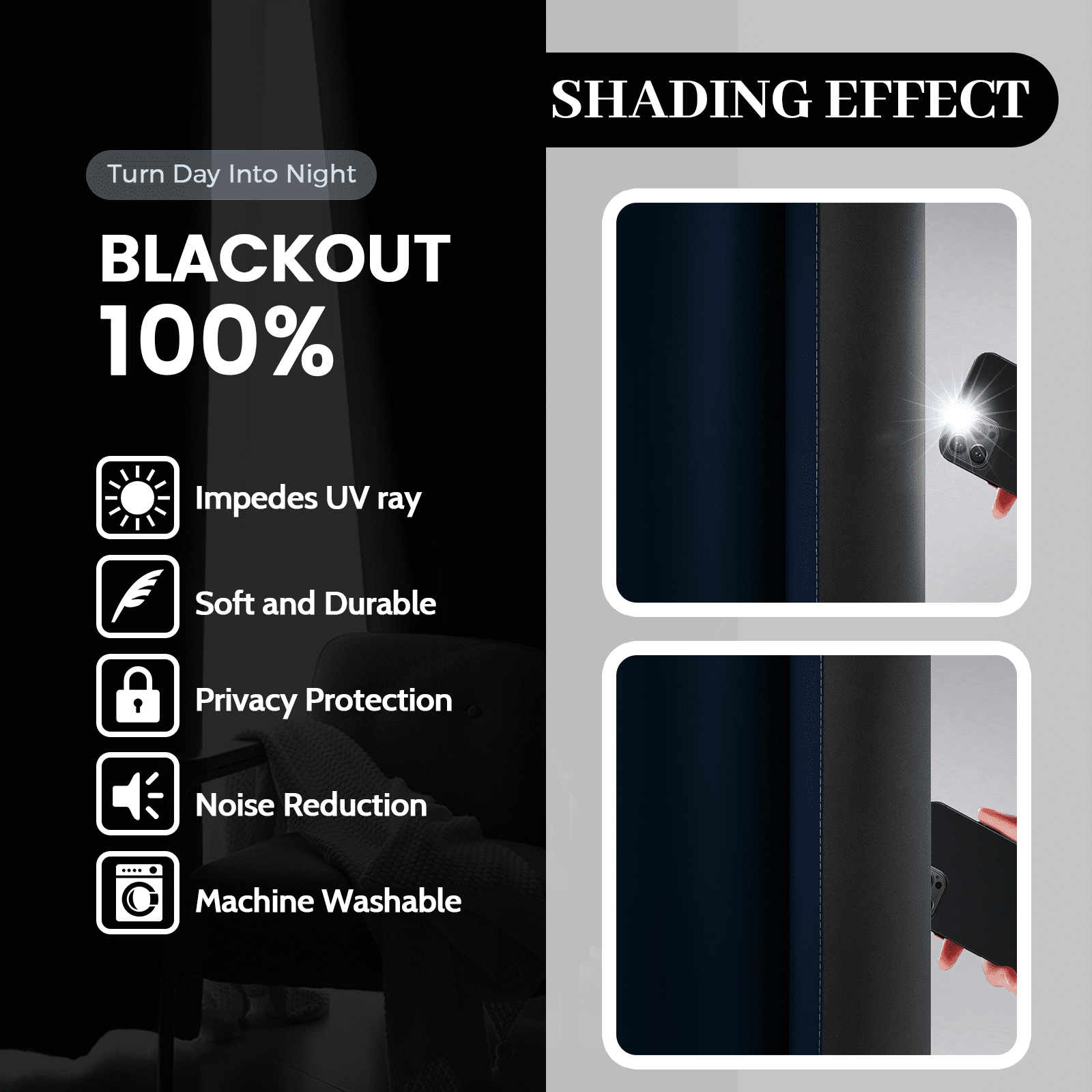 Yakamok Modern Blue Floral Ombre Grommet Blackout Curtains, 52" x 63" (2 Panels)