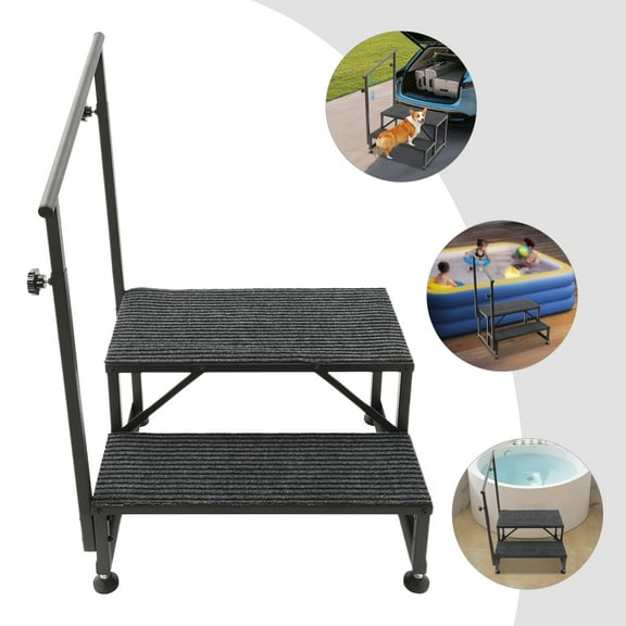 Black 2- Step Pool Ladder with Handrails for Above Ground Pools