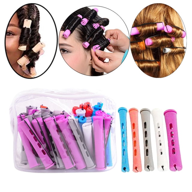 Rodillos de cabellero para rizar el cabello Regalos de plástico Sin calor Rodillos de fría Varillas de permanente Varilla ondulada rizada - 60 piezas Macarena Cabellos ondulados