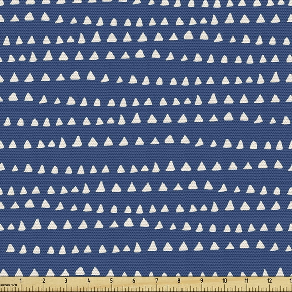 Ambesonne Blue White Fabric by the Yard Upholstery, Minimal Triangles, 1 Yard, Navy Blue and White