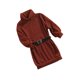 thumbnail image 2 of Niños Niñas Vestido de suéter de punto Manga larga Acanalado Cuello alto Ropa de color sólido Cinturón de cintura Otoño Invierno XBTCLXEBCO Caramelo, 5-6 años, 2 of 6