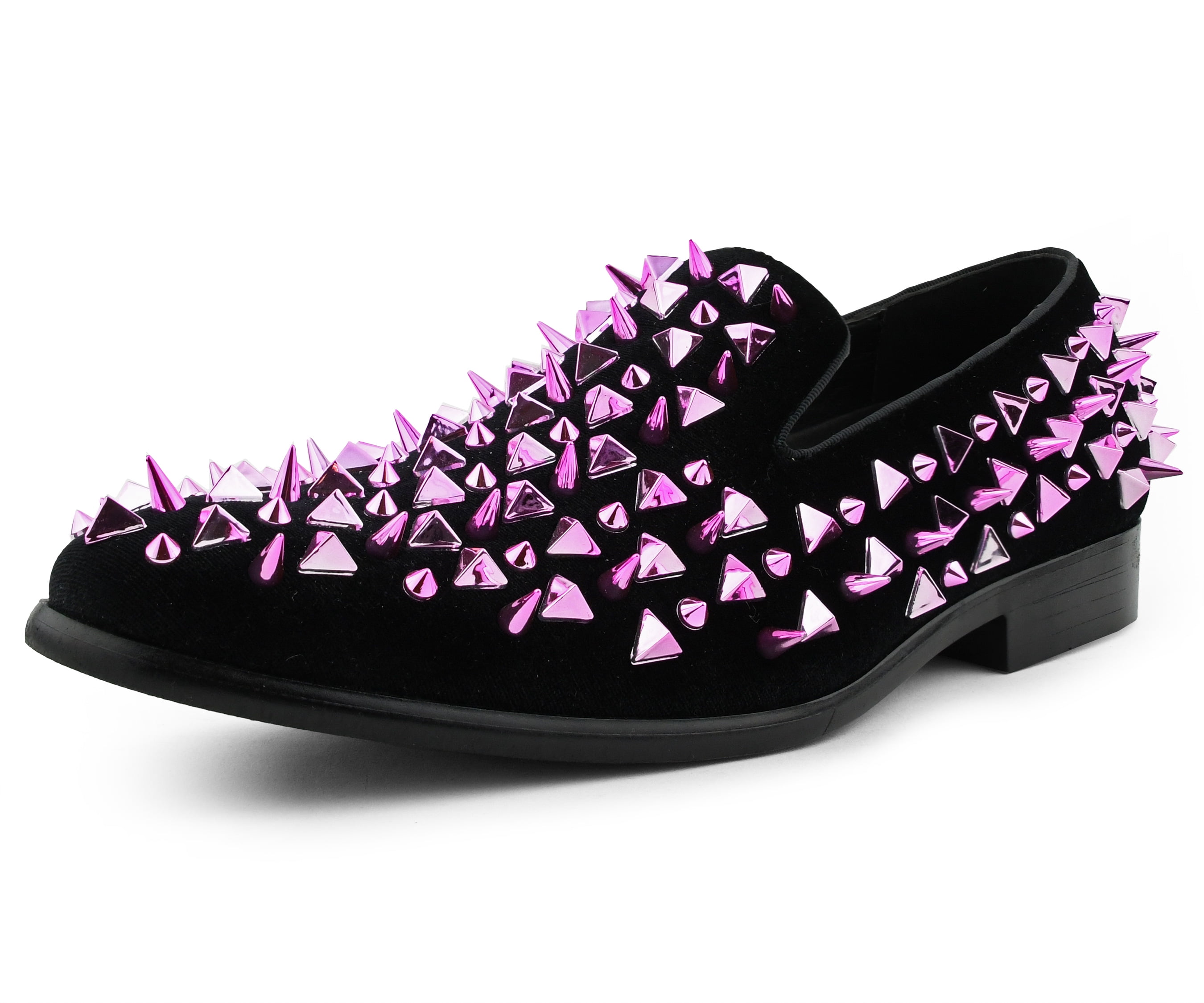 pink spiked loafers