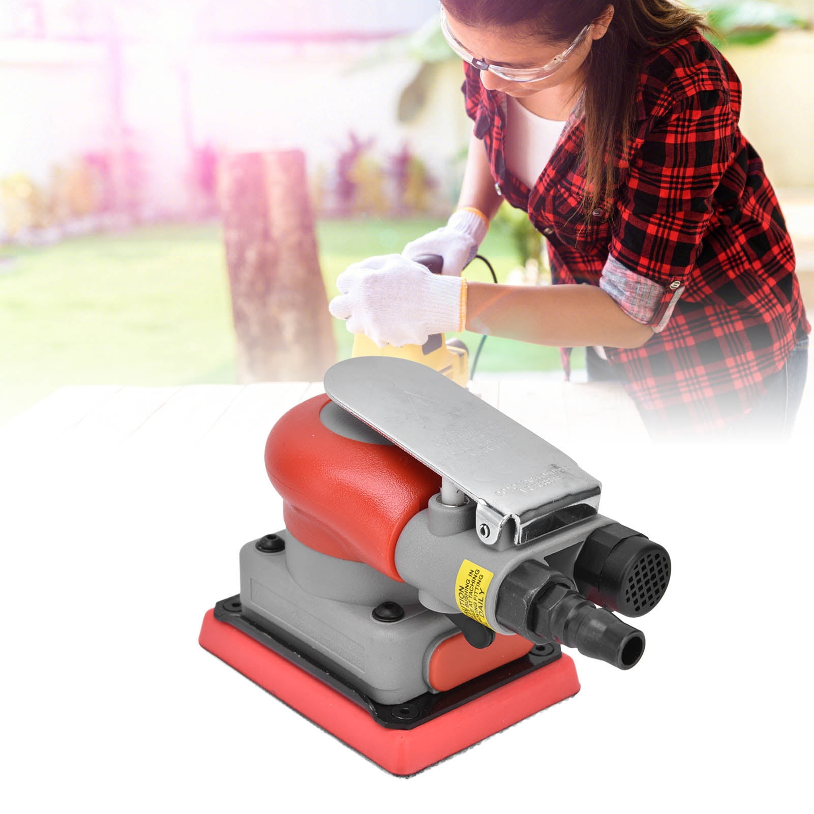Pneumatic Palm Sander Square Air Random Orbital Sander Machine Pneumatic Tool for Wood Sanding Car Waxing，Auto Body Work, Wood working Car Polisher Set