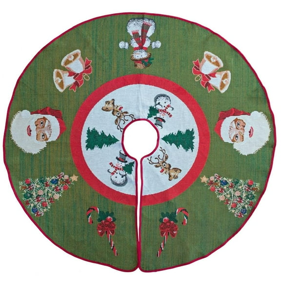 Santa, Bells, and Mistletoe Christmas Tree Skirt 50 Inches