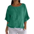 thumbnail image 2 of Mceream Womens Cotton Tops Summer 3/4 Sleeve Crew Neck Shirts Blouses Flowy Business Work Blouses Tunic Tops Baggy Loose Fit Pullover Summer Outfits Mint Green S, 2 of 8