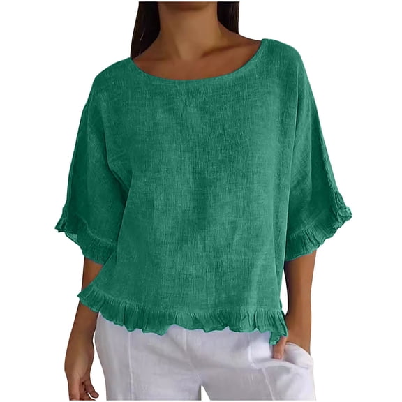 Gnshining Summer Tunic Tops for Women Casual Half Sleeve Sweatshirts Loose Solid Color Tees Shirts Crew Neck Pullovers