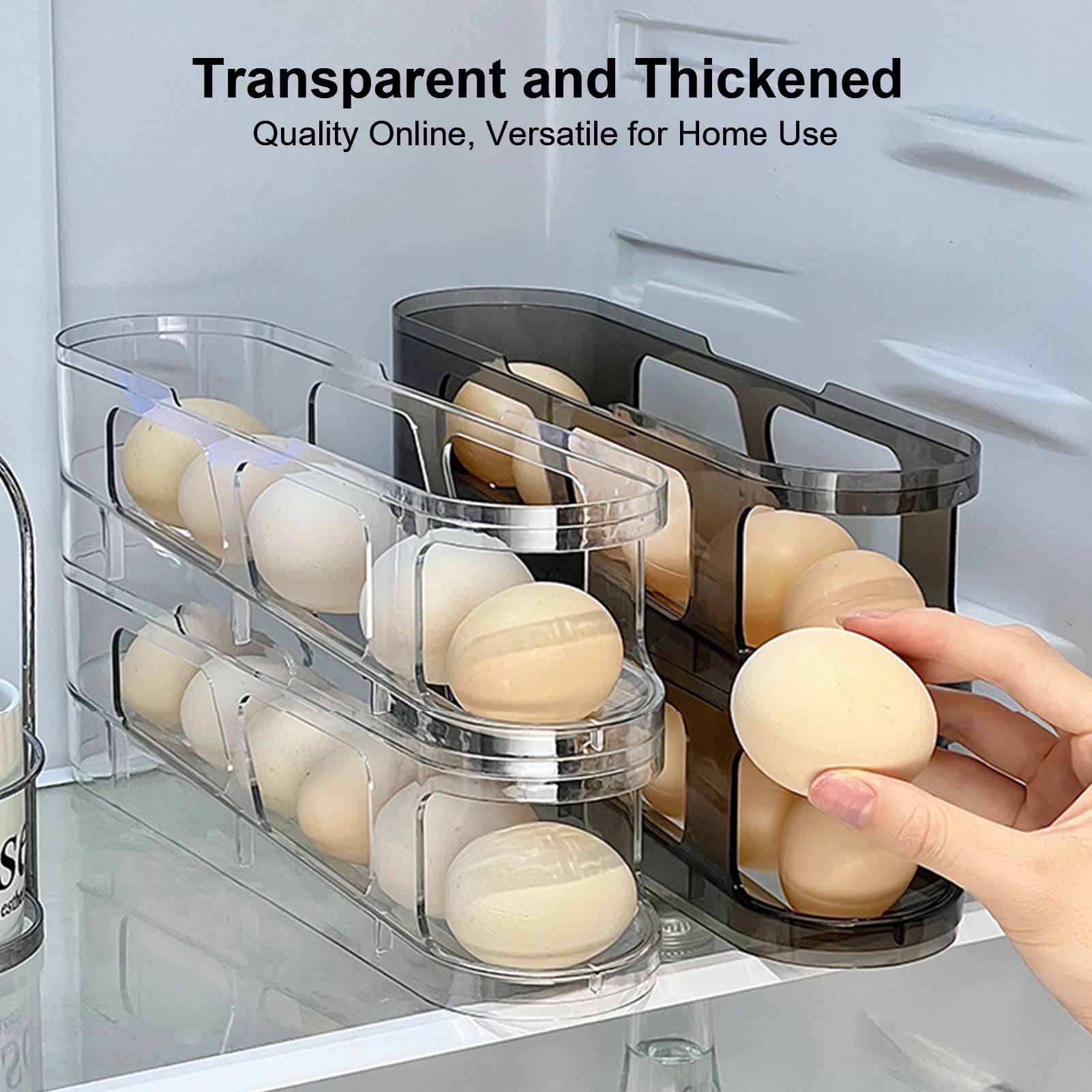 OIUR 1/2/3Pcs Fridge Egg Holder Large Capacity Multi-layer Transparent Design Stackable Automatic Rolling Egg Dispenser