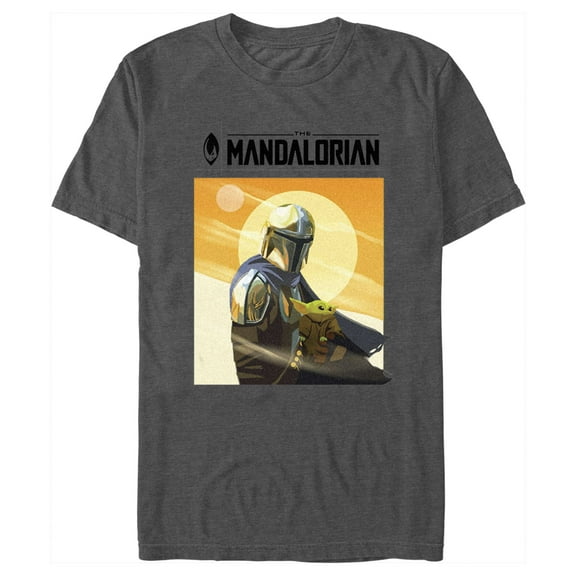 Men's Star Wars: The Mandalorian Grogu and Din Djarin Epic Poster Graphic Tee Charcoal Heather Small