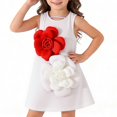 thumbnail image 2 of Tauxra Robe d'Été Sans Manches pour Femmes, Robe de Fête Florale Longueur Genou, Robe Trapèze, Robe Soleil à Imprimé de Fleurs Rouges et Blanches avec Jupe à Volants pour Invitée de Mariage, Cocktail, 2 of 9