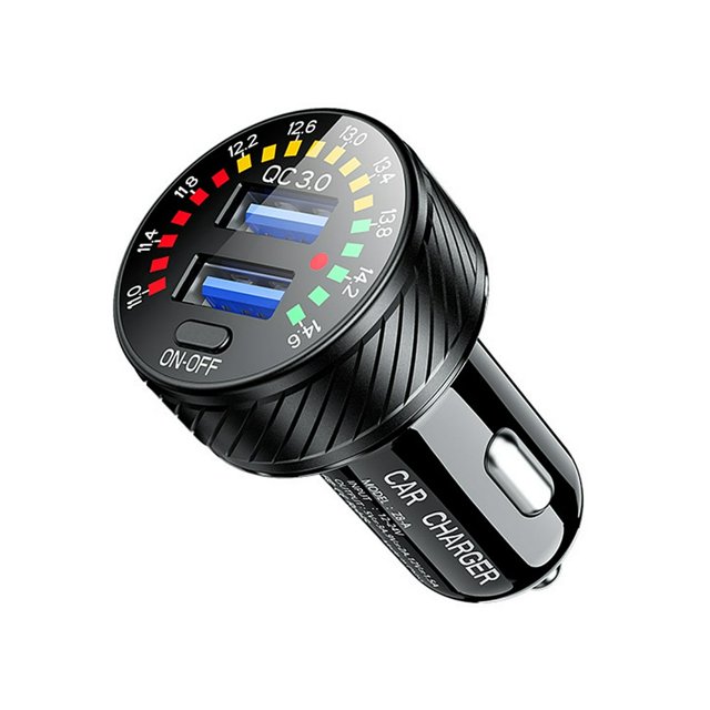 36W Car Voltage Meter Lighter Socket Adapter Portable Vehicle QC 3.0 Dual USB Ports Mobile Phone Tablet Charger Accessories