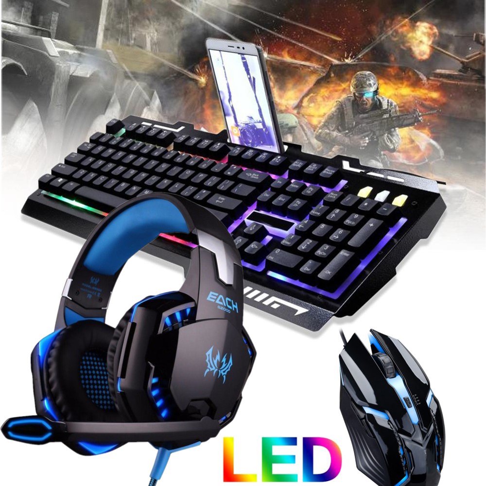 Wired RGB Backlit Gaming Keyboard and Mouse, Gaming Headset Combo Gamer